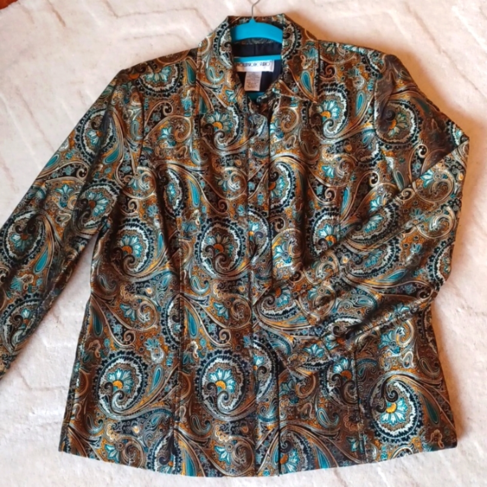 NWOT-Vintg. Brownstone Studio L  Copper Silver Teal Metallic Paisley Jacket